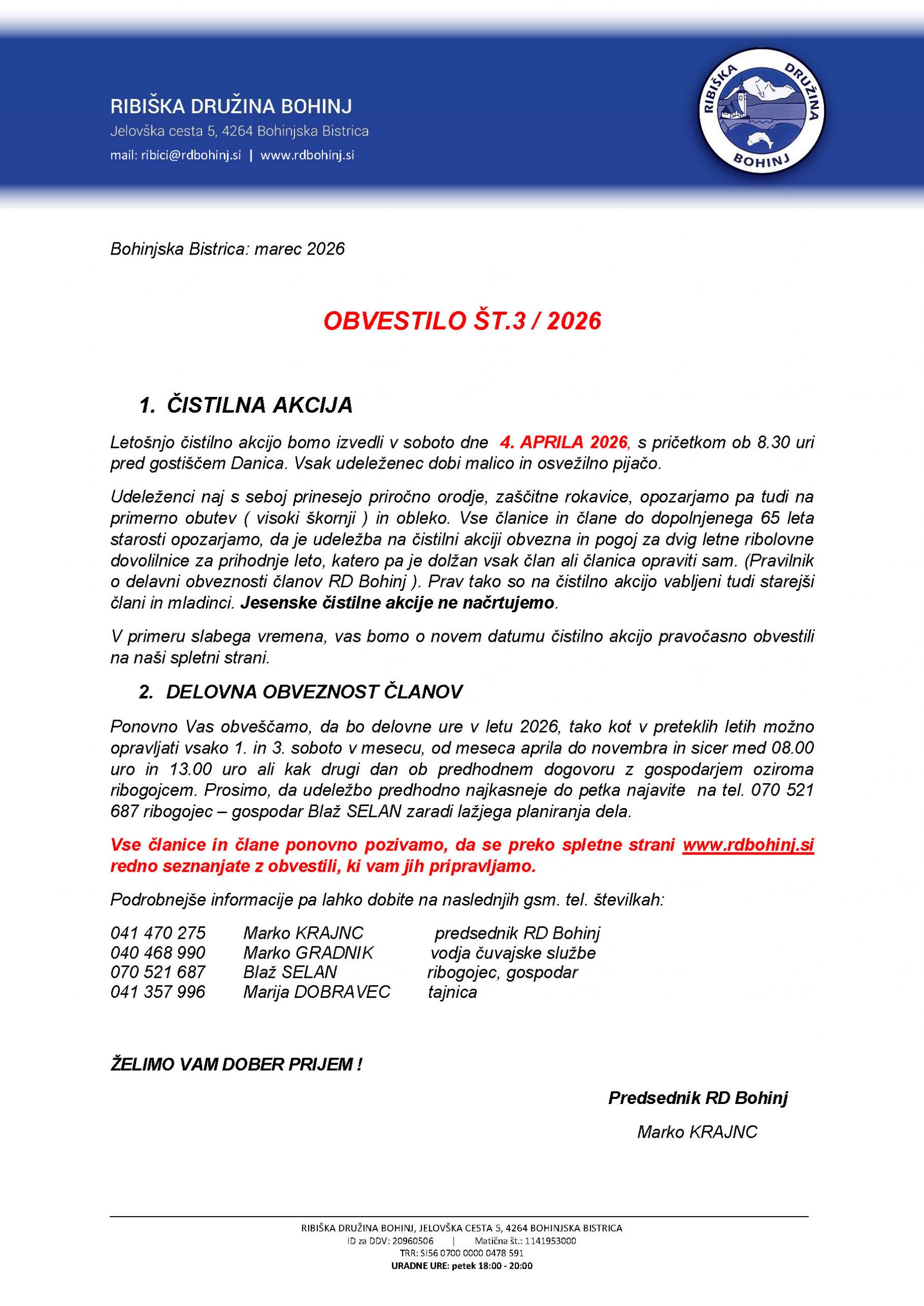 Obvestilo 3/2026-čistilna akcija